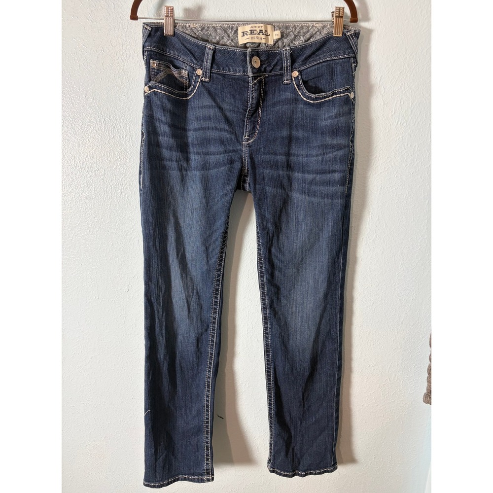 Ariat REAL Denim Womens 31R Mid Rise Straight Leg Jeans Dark Wash Blue Western